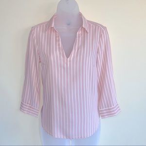 Pink & White Stripe Split Neck Collared Blouse by Divided for H&M - Sz. 0